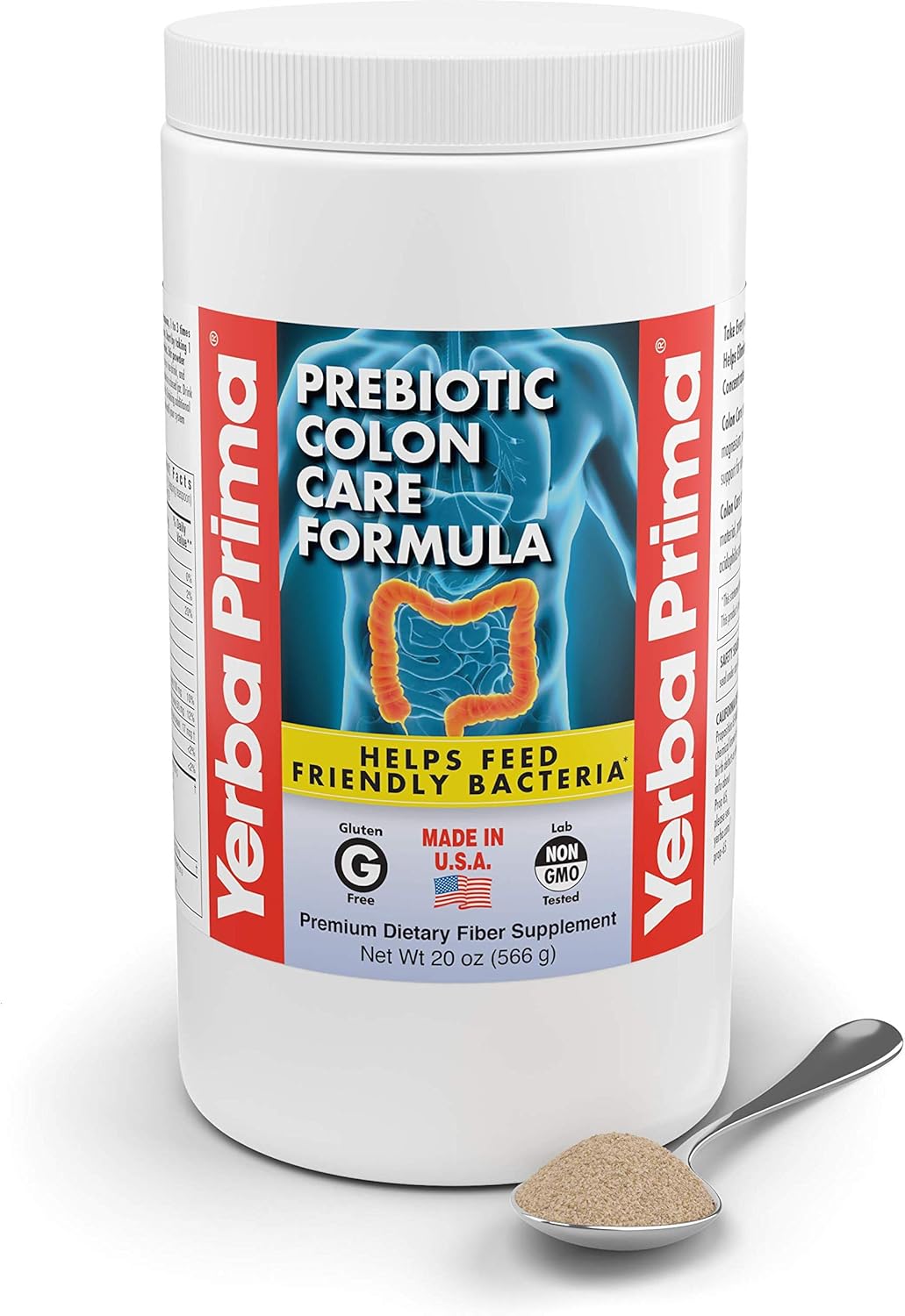 Yerba Prima Prebiotic Colon Care Formula - 20 oz Powder (2 Pack) with FOS - Psyllium Fiber, Magnesium, Selenium - Non-GMO, Gluten Free, Vegan Supplement for Men & Women