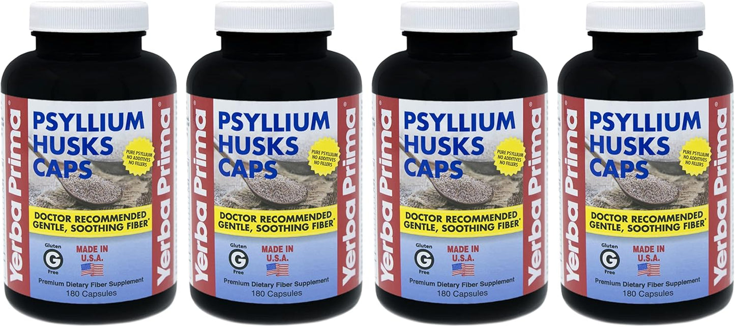 Yerba Prima Psyllium Husk Capsules - 720 Capsules Total - Natural Fiber Supplement - Non-GMO and Gluten-Free