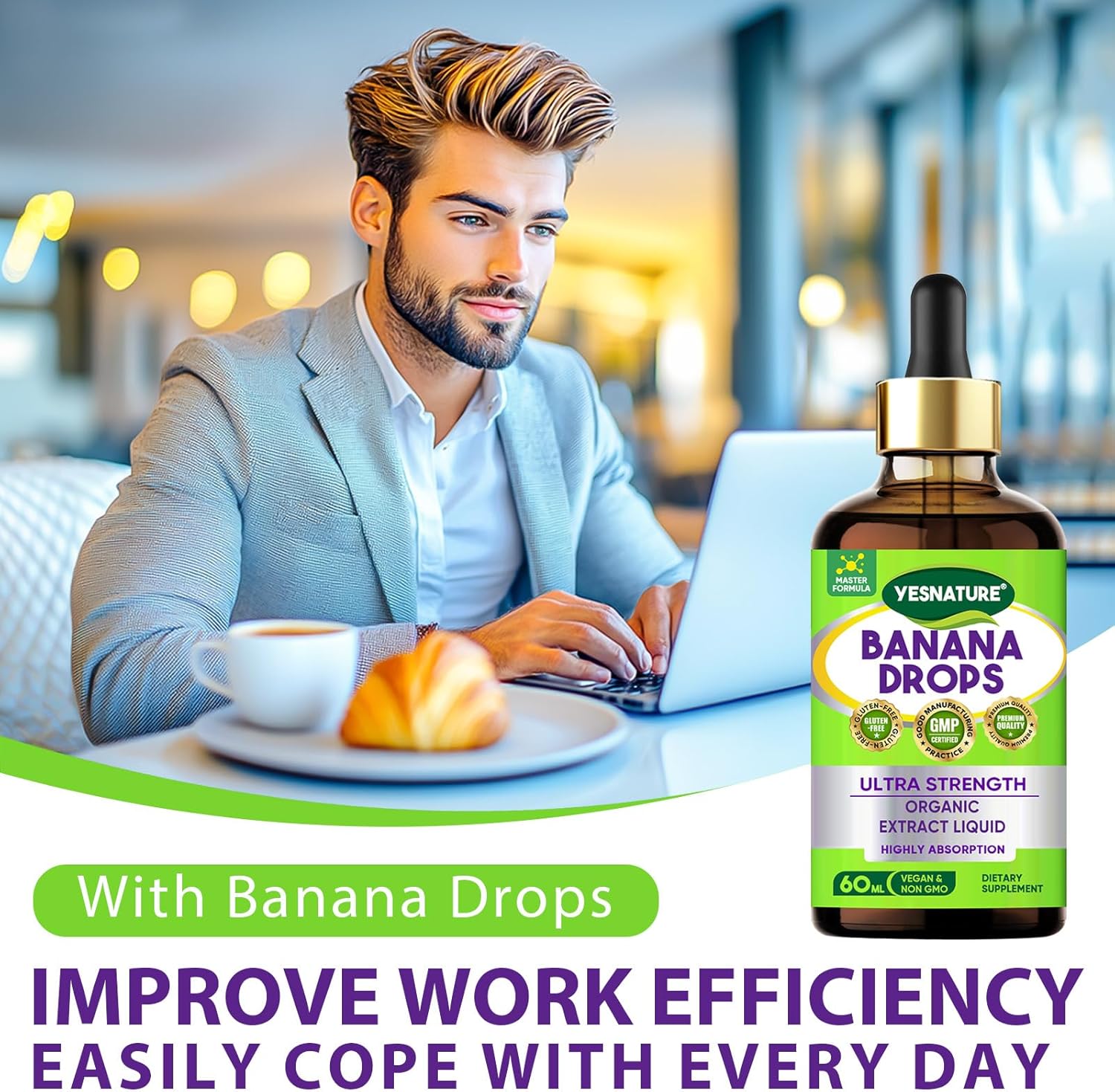 YESNATURE Ultra Strength Banana Drops for Gut Health and Detox - Natural Liquid Supplement