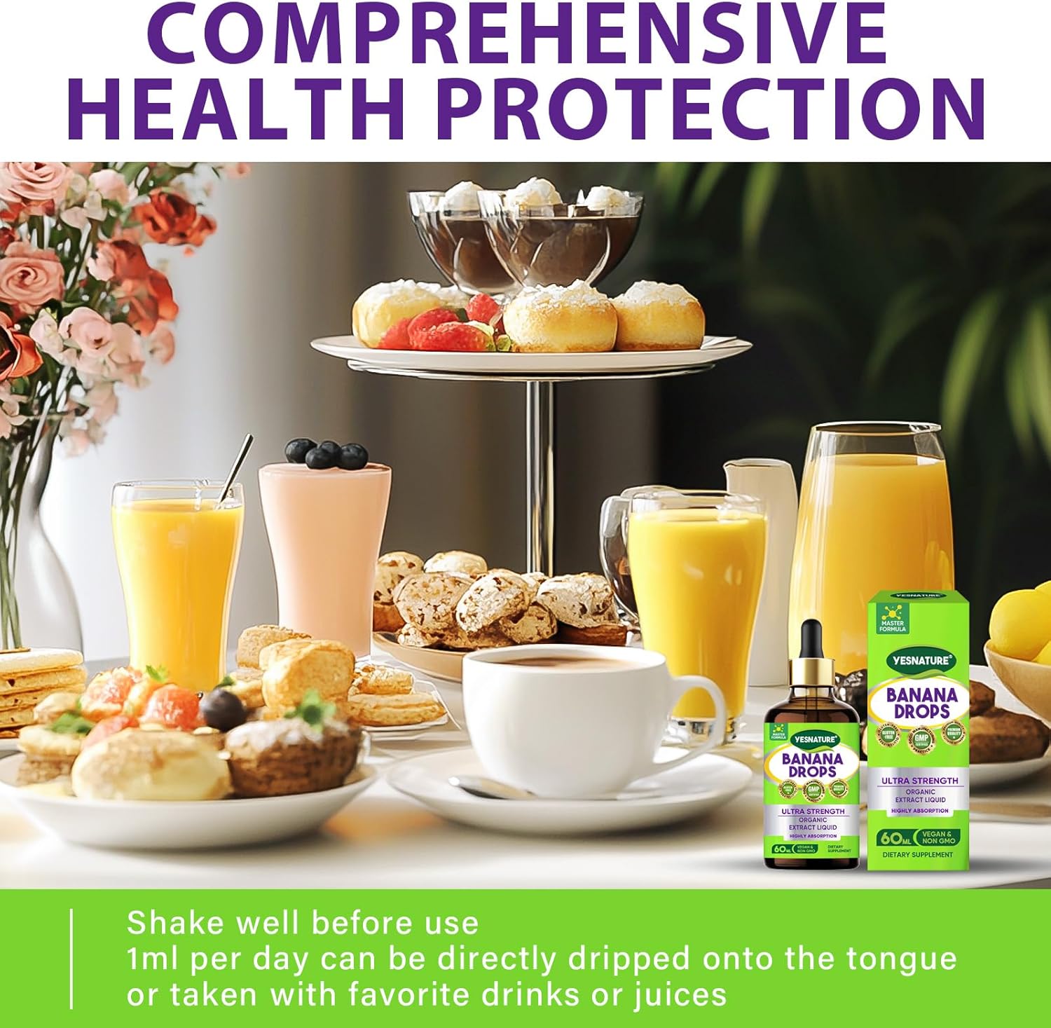 YESNATURE Ultra Strength Banana Drops for Gut Health and Detox - Natural Liquid Supplement