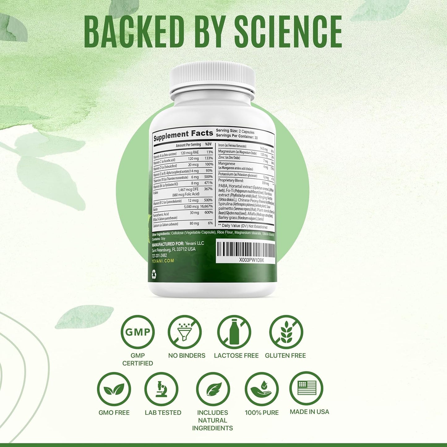 YEVANI 100% Pure Hair, Skin, and Nails Vitamins with Biotin for Radiant Beauty and Health