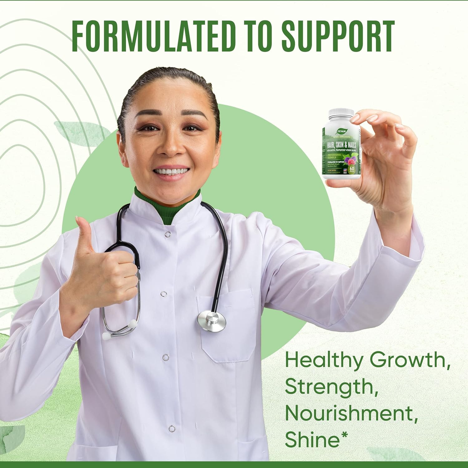 YEVANI 100% Pure Hair, Skin, and Nails Vitamins with Biotin for Radiant Beauty and Health