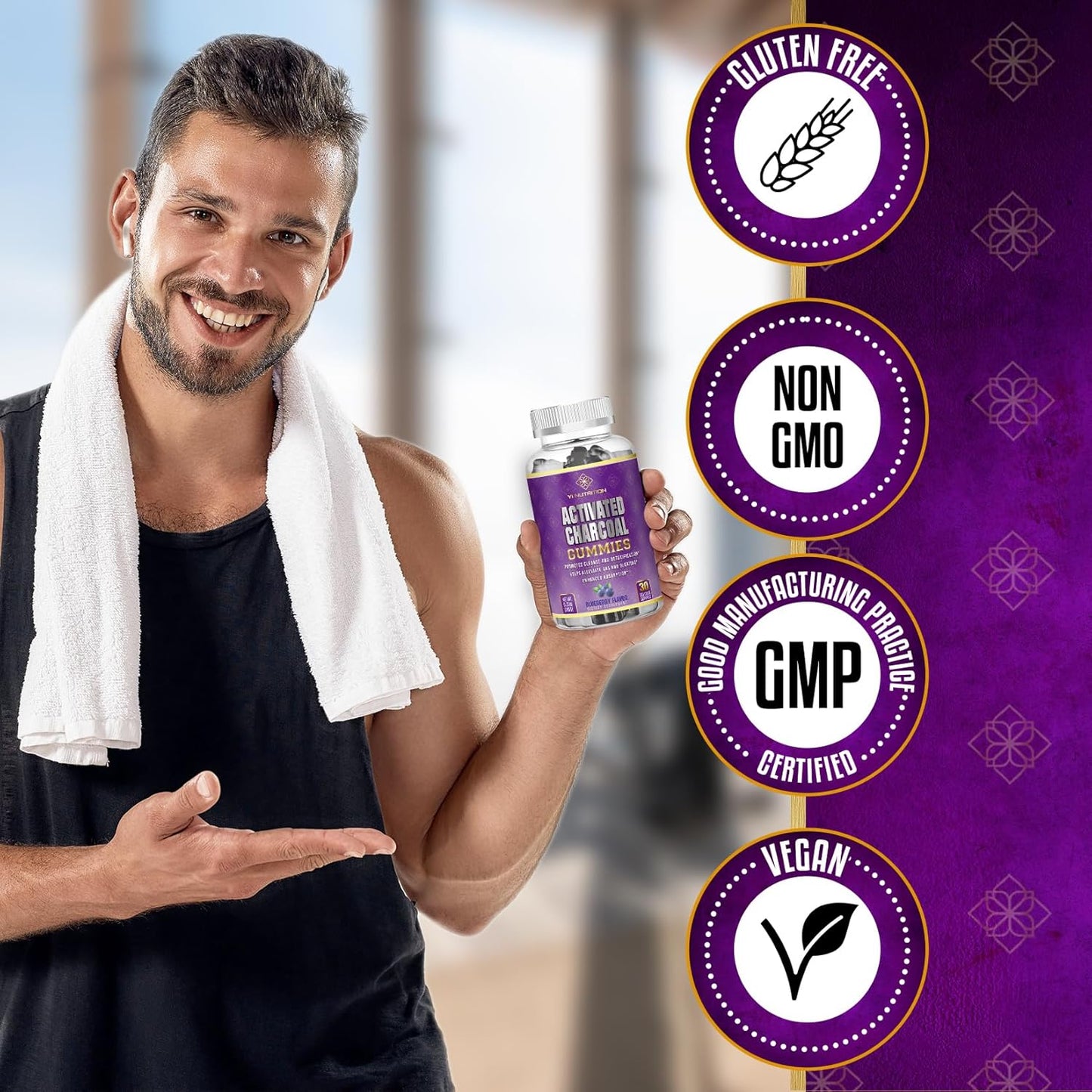 Yi Nutrition Charcoal Gummy - Vegan Digestive Health Support for All Ages, Sugar-Free Cleanse and Detox with Gas Relief
