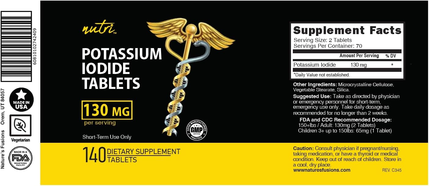 YODO Naciente Potassium Iodide Tablets 130mg - 280 Tablets (Pack of 2) - KI Pills - Long Expiry Date