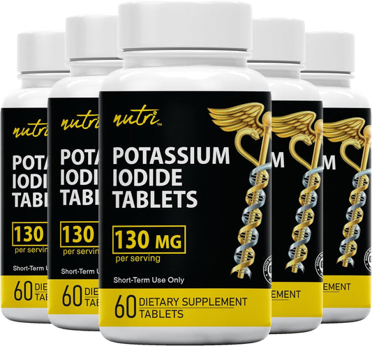 YODO Naciente Potassium Iodide Tablets 130mg - Pack of 5 - 300 Tablets - KI Pills - Long Expiry Date