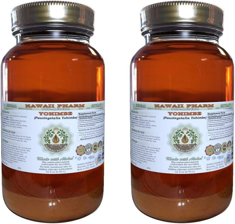 Yohimbe Liquid Extract - Alcohol-Free Dried Bark Glycerite Supplement - 64 fl.oz - Hawaii Pharm - USA Made