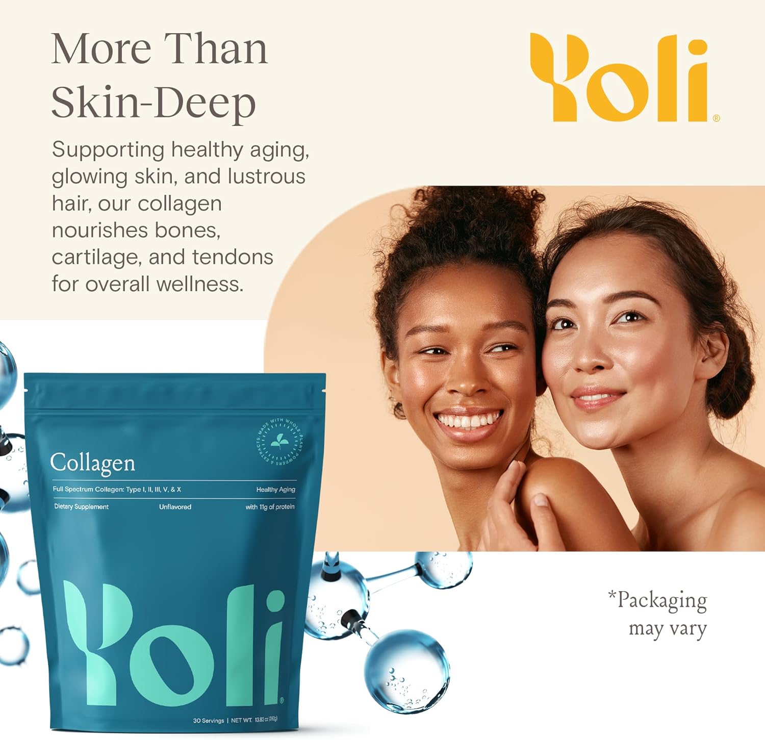 Yoli® Multi Collagen Protein Powder with Hyaluronic Acid - Collagen Supplements for Women and Men - Types I, II, III, V, and X