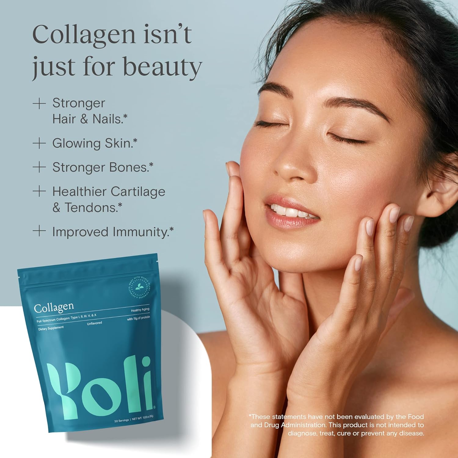 Yoli® Multi Collagen Protein Powder with Hyaluronic Acid - Collagen Supplements for Women and Men - Types I, II, III, V, and X