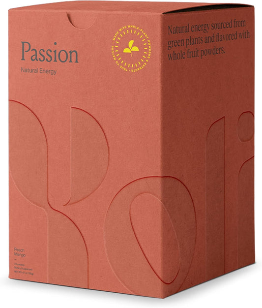 Yoli Passion Energy Drink Powder Mix - Natural Peach Mango Flavor for Endurance and Stamina, 30 Packets