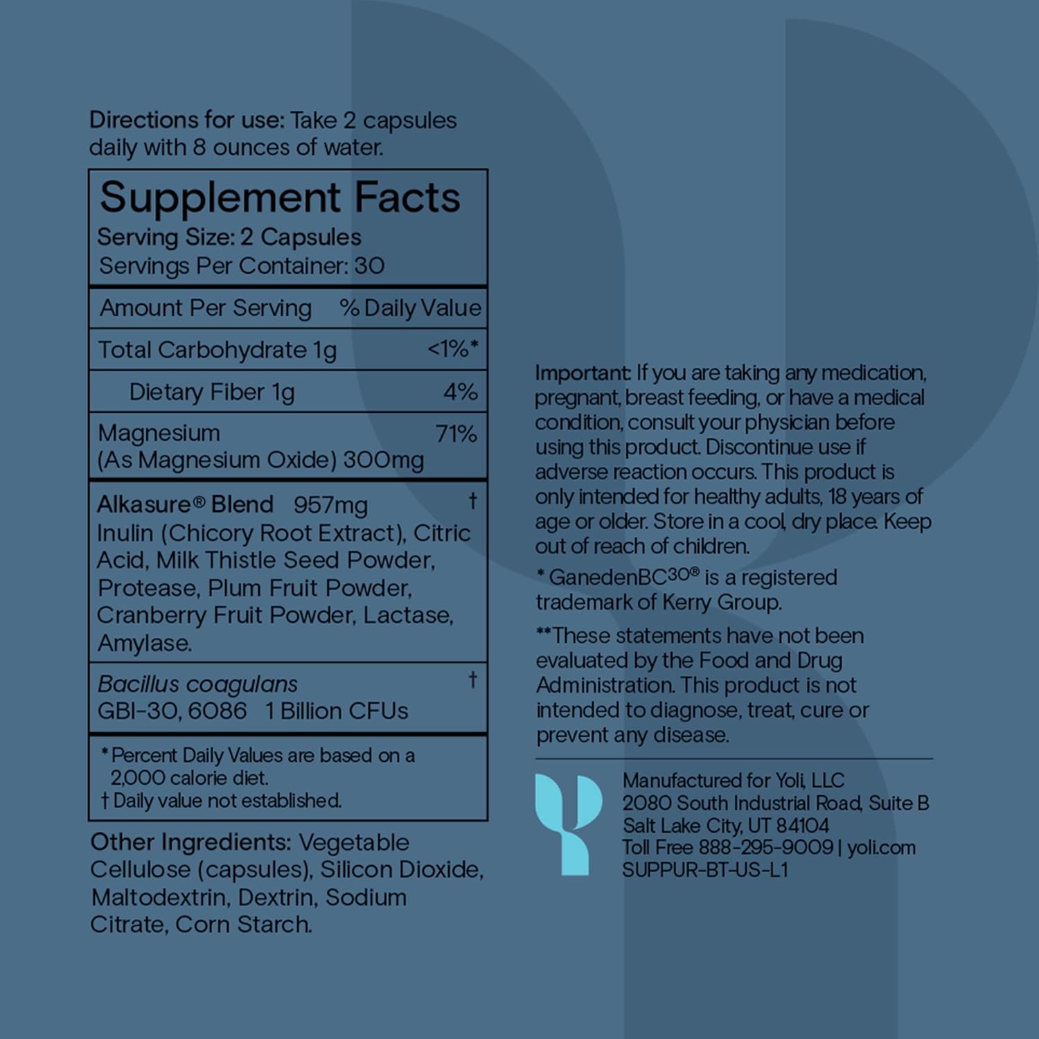 Yoli® Pure Probiotics Capsules - Digestive Health Supplements for Men and Women - 1 Billion CFUs