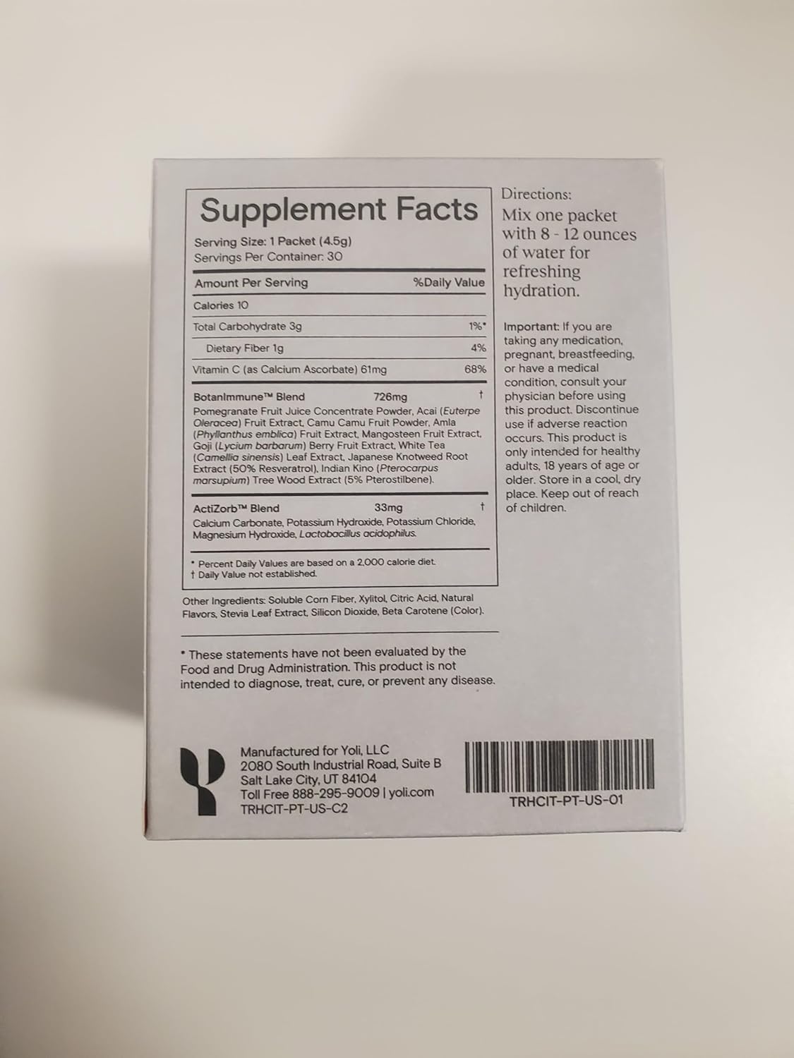 Yoli® Truth Citrus Antioxidant Immune Support Supplement - Vitamin C, Botanicals, Superfruits, Minerals - 30 Packets