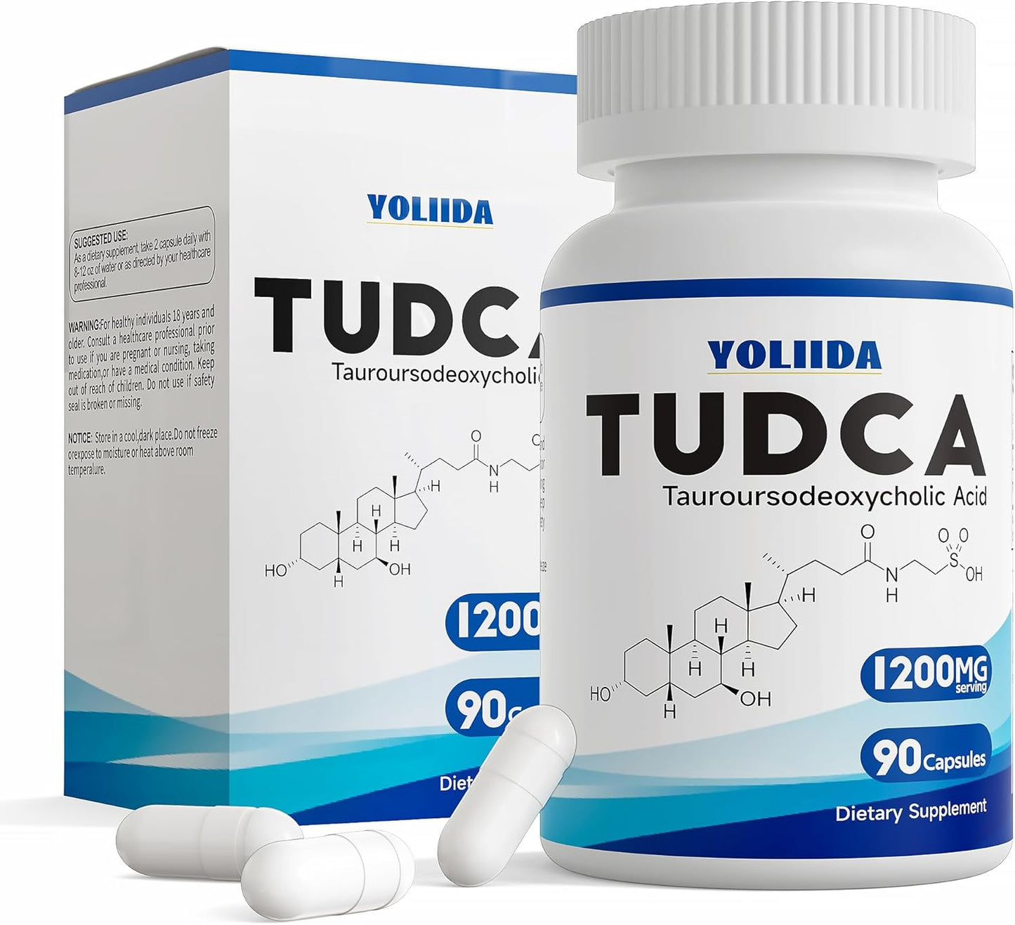 YOLIIDA 1200mg Tudca Liver Supplement Capsules - Detox & Repair, Bile Salts, Gallbladder Cleanse - 90 Count
