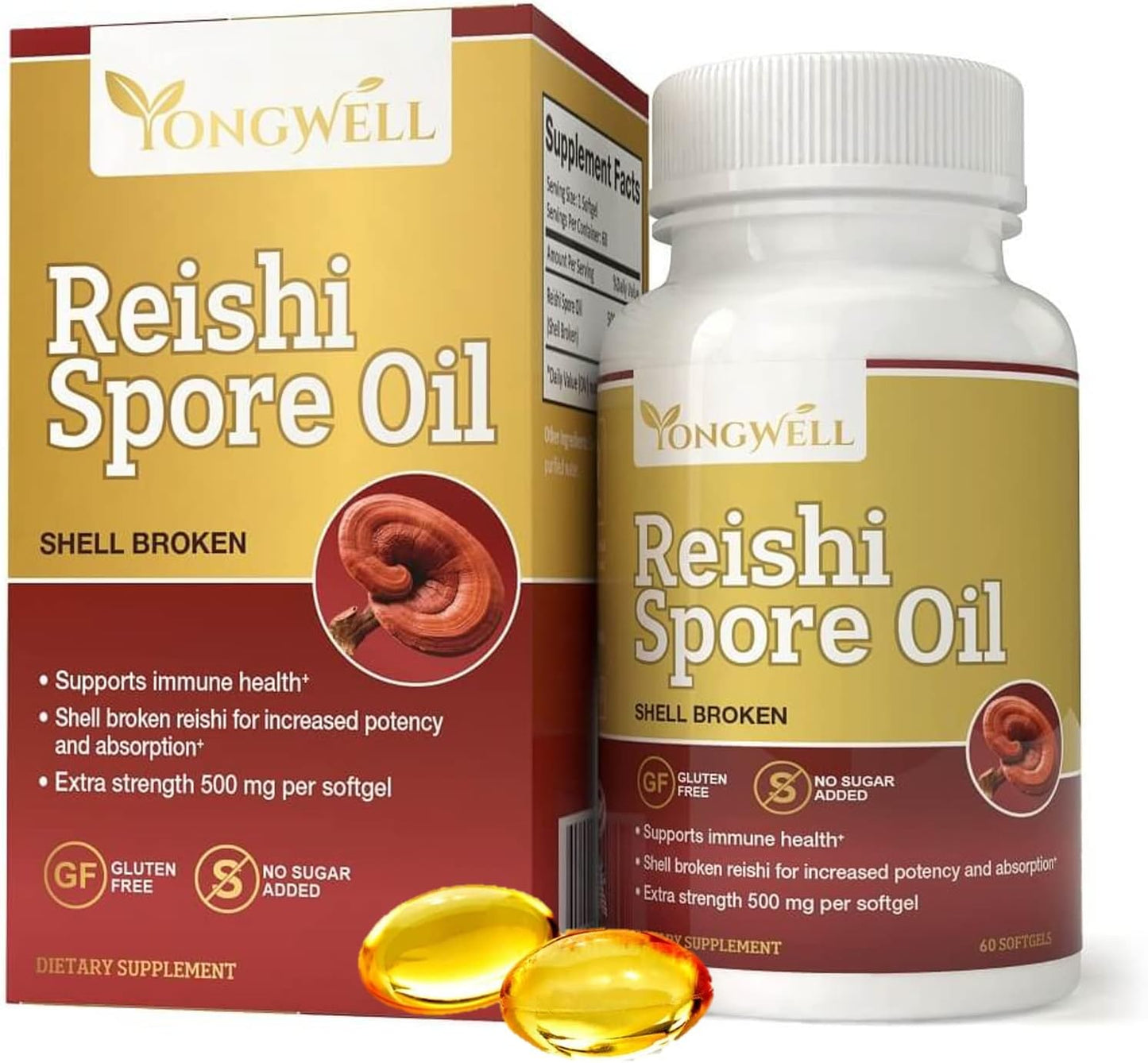 YongWell Reishi Spore Oil Softgels - Extra Strength 500mg (60 Count)