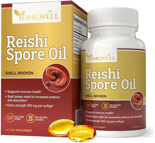YongWell Reishi Spore Oil Softgels - Extra Strength 500mg (60 Count)