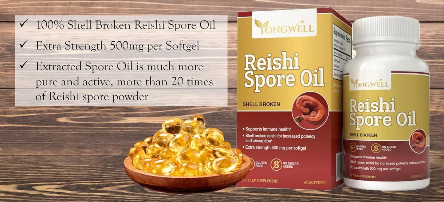 YongWell Reishi Spore Oil Softgels - Extra Strength 500mg (60 Count)
