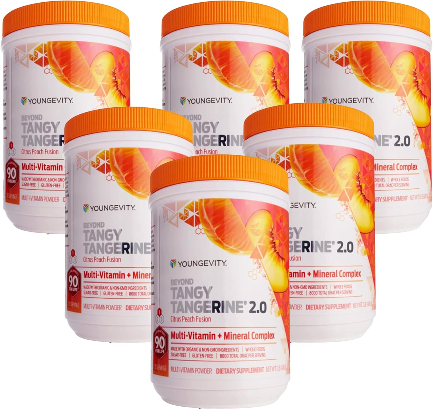 Youngevity Beyond Tangy Tangerine 2.0 Citrus Peach Fusion Multi-Vitamin & Mineral Complex 6-Pack with Natural Whole Foods