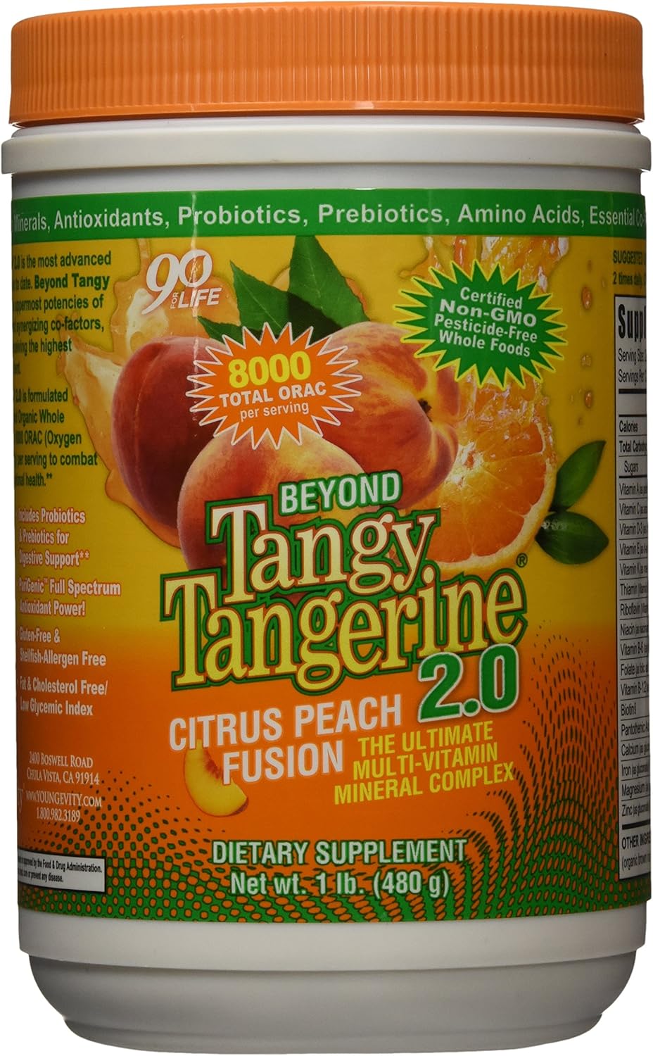 Youngevity Beyond Tangy Tangerine 2.0 Citrus Peach Fusion Multi-Vitamin & Mineral Complex with Natural Whole Foods - 8,000 ORAC antioxidant score