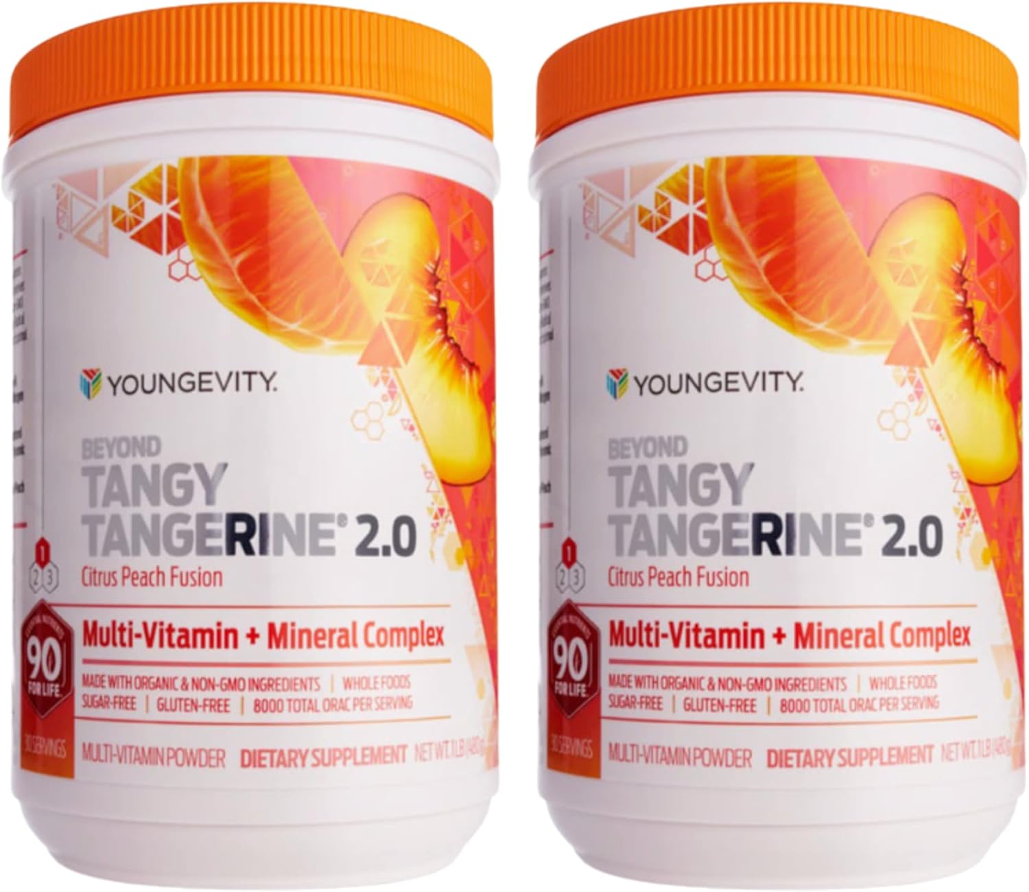 Youngevity Beyond Tangy Tangerine 2.0 Citrus Peach Multi-Vitamin & Mineral Complex - Natural & Whole Foods, 8,000 ORAC, 2 Canisters