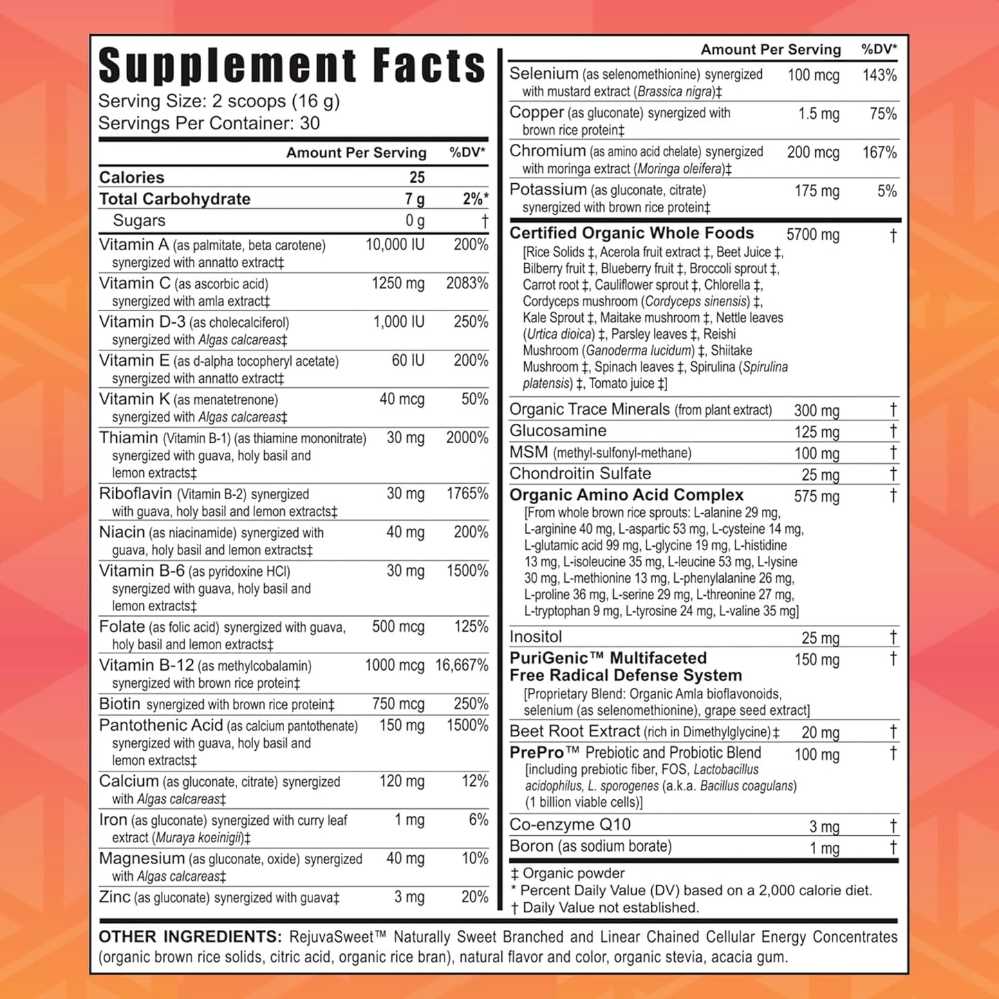 Youngevity Beyond Tangy Tangerine 2.0 Citrus Peach Multi-Vitamin & Mineral Complex - Natural & Whole Foods, 8,000 ORAC, 2 Canisters