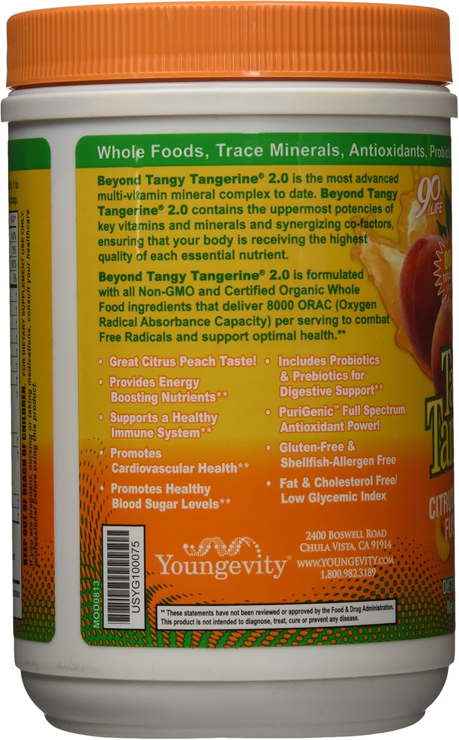 Youngevity Beyond Tangy Tangerine 2.0 Citrus Peach Fusion Multi-Vitamin & Mineral Complex with Natural Whole Foods - 8,000 ORAC antioxidant score