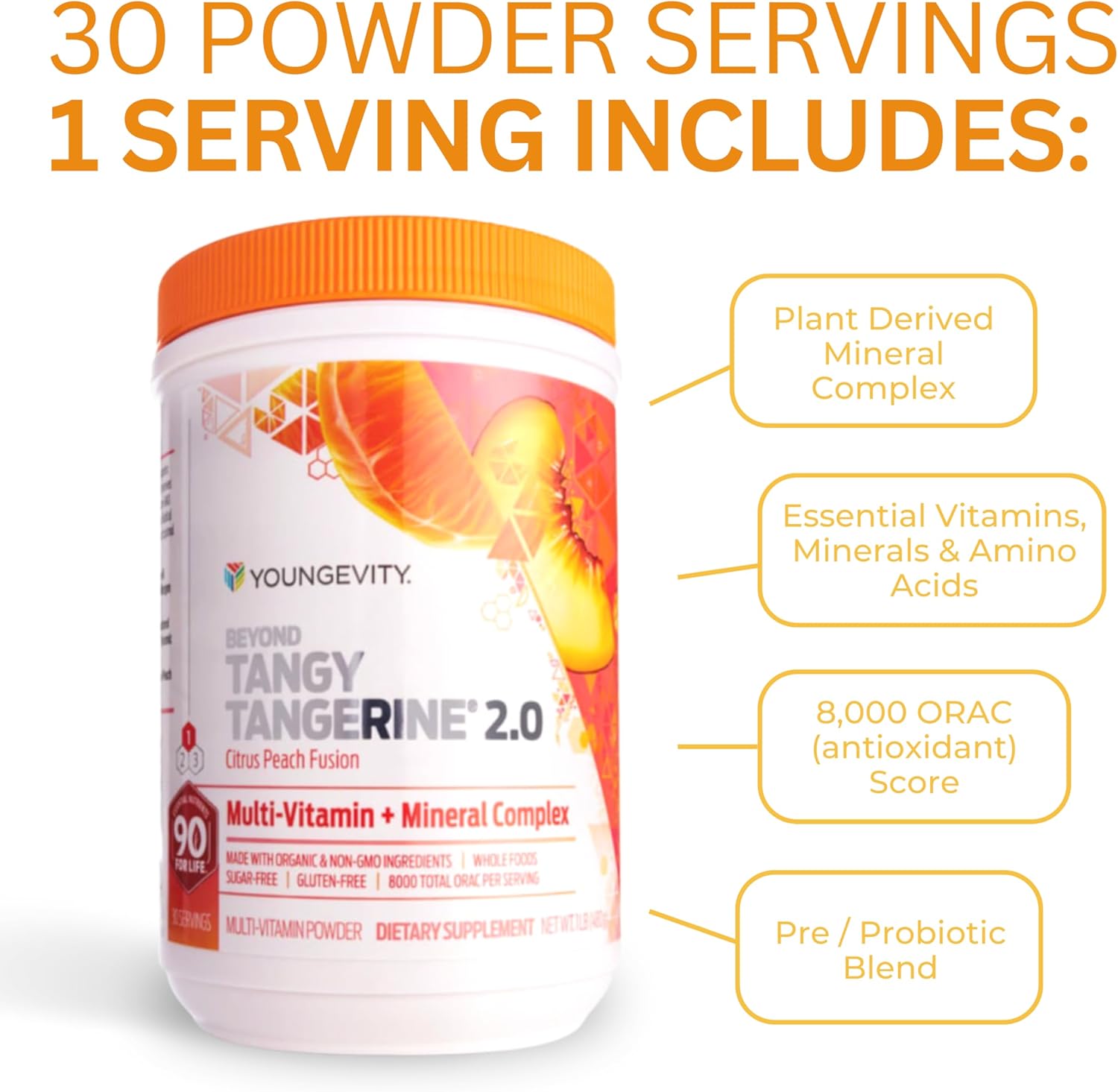 Youngevity Beyond Tangy Tangerine 2.0 Citrus Peach Fusion Multi-Vitamin & Mineral Complex 6-Pack with Natural Whole Foods
