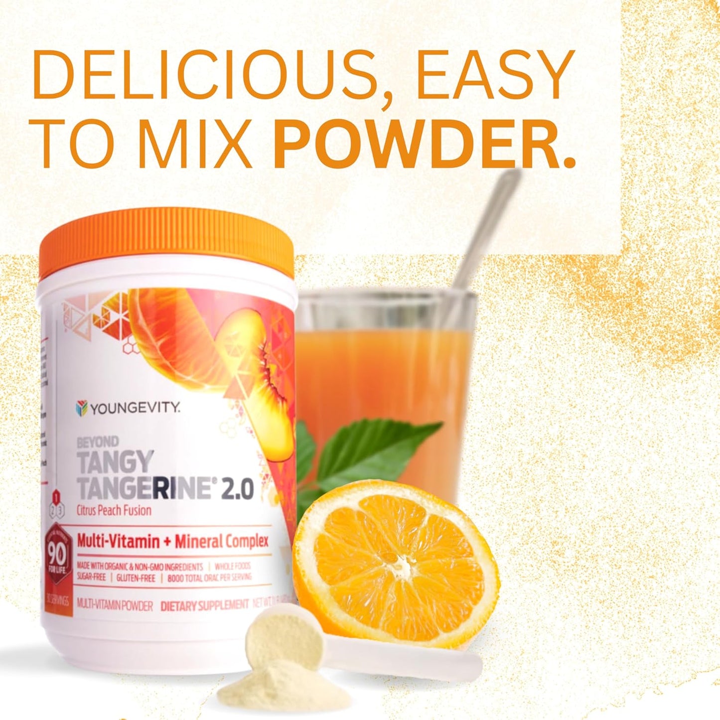 Youngevity Beyond Tangy Tangerine 2.0 Citrus Peach Ultimate Multi-Vitamin & Mineral Complex - Natural & Whole Foods - 8,000 ORAC - 2 Canisters