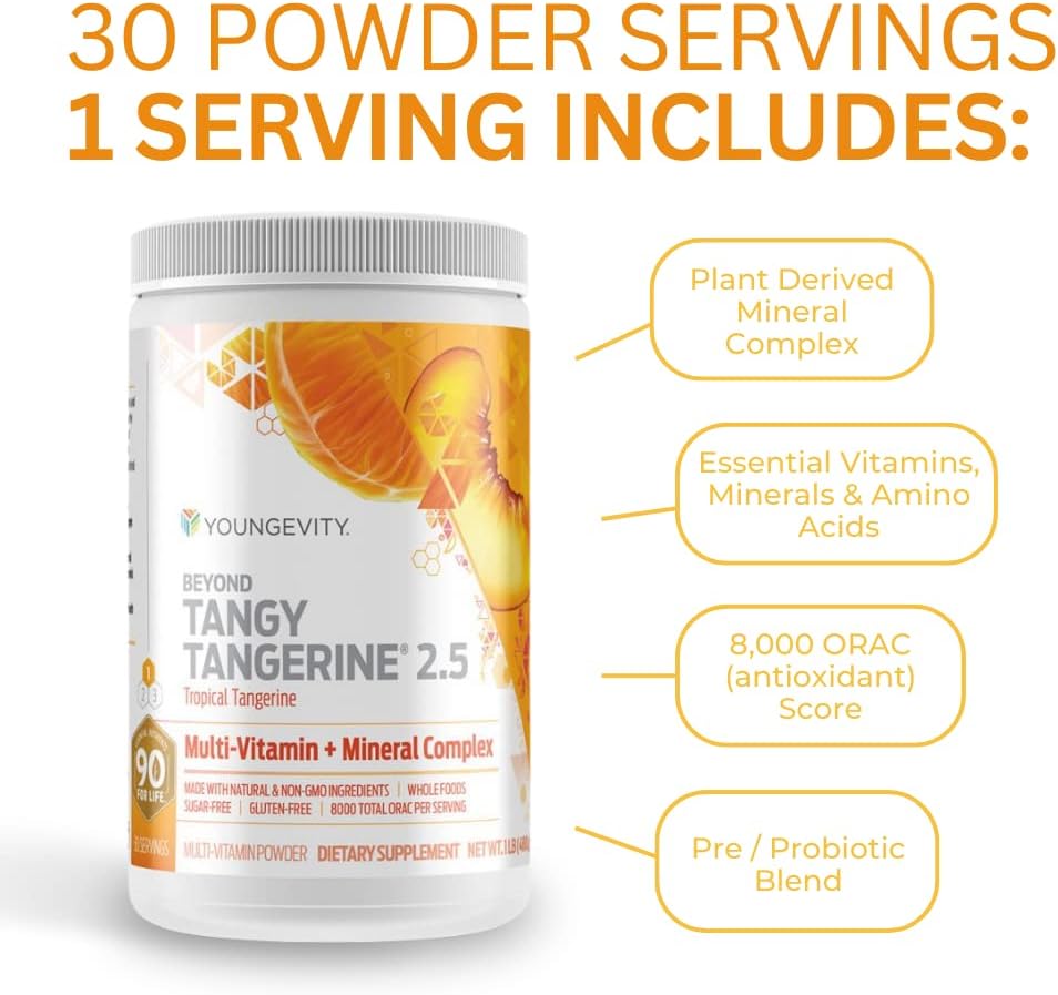 Youngevity Beyond Tangy Tangerine 2.5 Tropical Tangerine Ultimate Multi-Vitamin & Mineral Complex - Natural Whole Foods - 8,000 ORAC