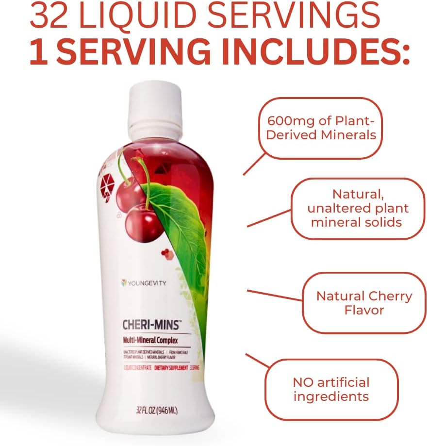 Youngevity Cheri-Mins Liquid Minerals with 77+ Trace Minerals - Plant Derived - Humic Shale Formula - 32 Fl Oz