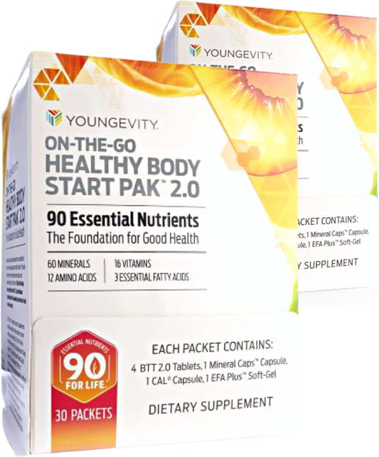 Youngevity Healthy Body Start Pak 2.0 - Multi-Vitamins, Minerals, EFAs, Amino Acids | 90 Nutrients | 60-Day Supply