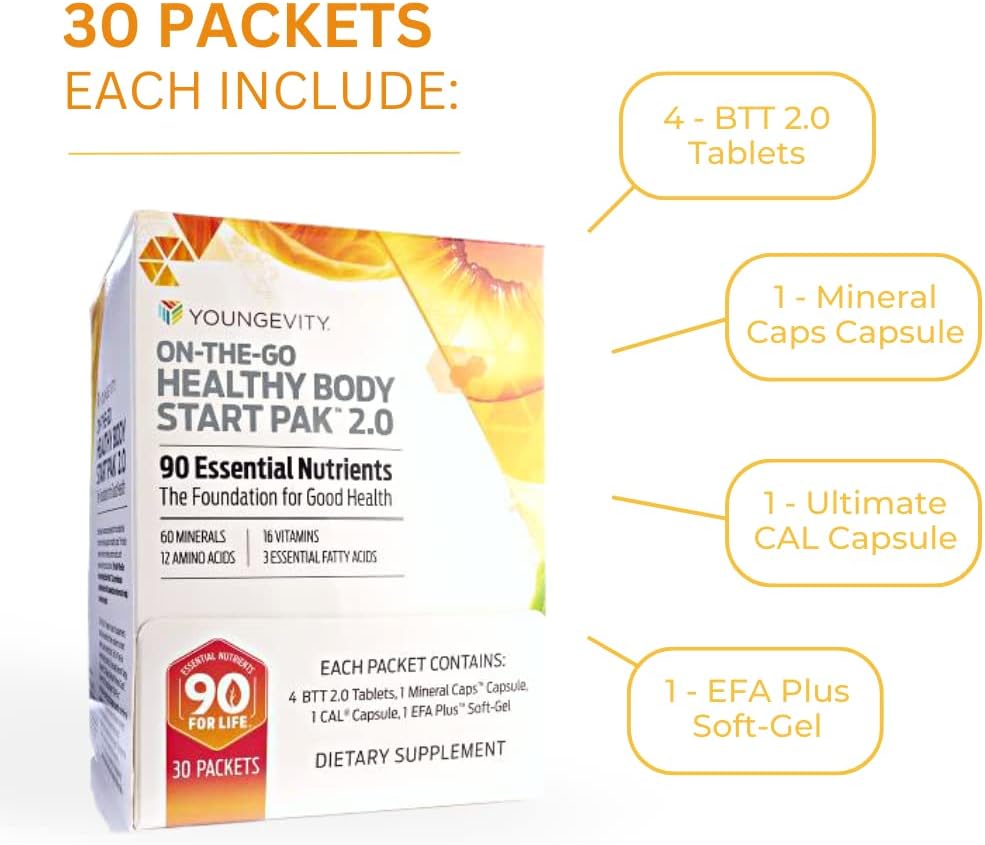 Youngevity Healthy Body Start Pak 2.0 - Multi-Vitamins, Minerals, EFAs, Amino Acids | 90 Nutrients | 60-Day Supply