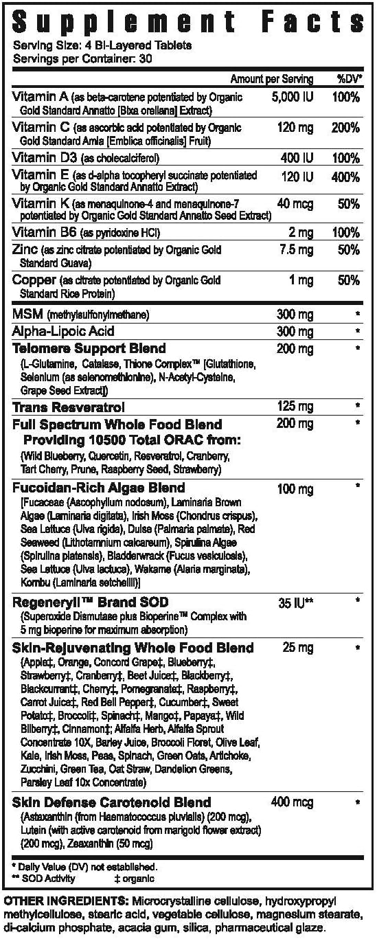 Youngevity Imortalium® - Anti-Aging Supplement with Telomere Support, Fucoxanthin, Fucoidan, MSM, Glutathione, Skin Rejuvenation Blend + 12 Whole Foods - 120 Tablets