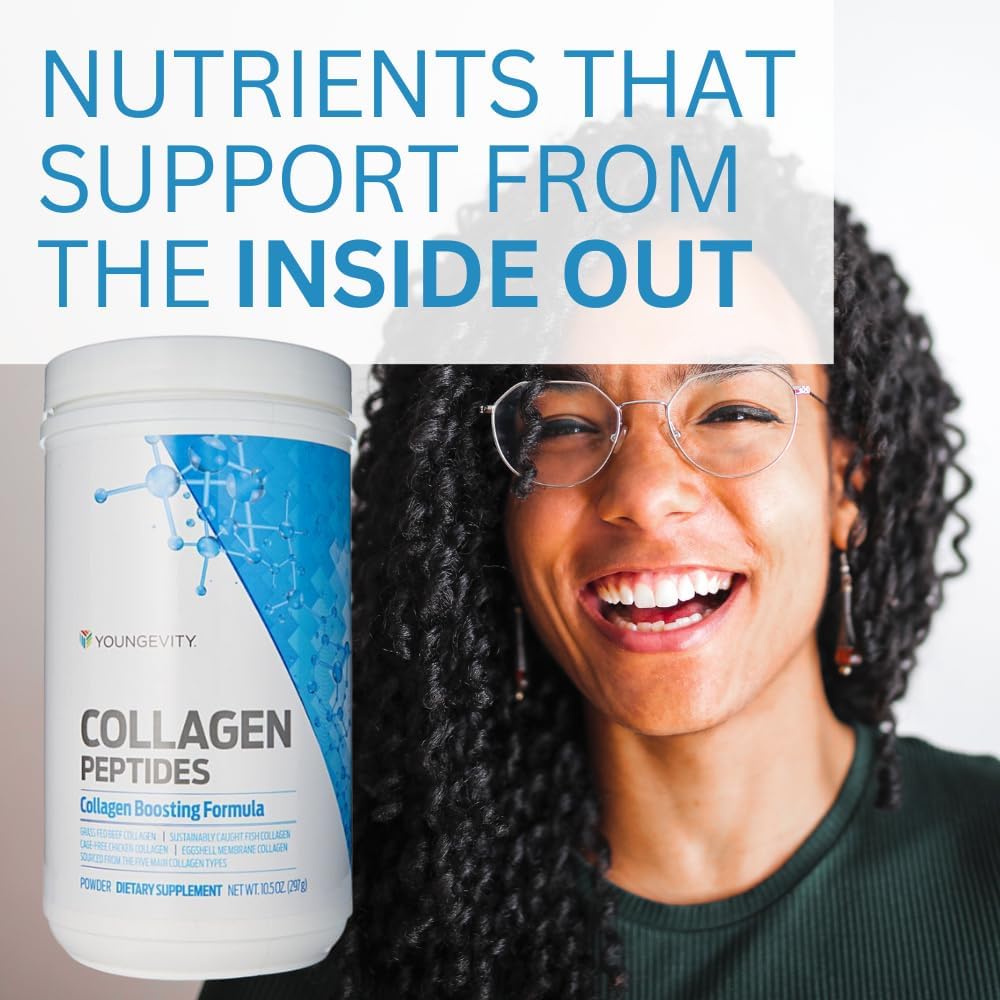 Youngevity Multi-Collagen Peptides Powder with Fulvic - Grass-Fed, Marine, Chicken, & Eggshell - Hair, Skin, Nails, Joint, Bone Support - 11.4 oz - BoostGo Australia