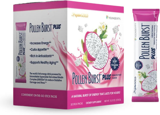Youngevity ProJoba Pollen Burst Dragon Fruit Energy Supplement with Green Tea and Pollen Extract - Boost Focus, Endurance, and Mental Clarity - 30 Sticks
