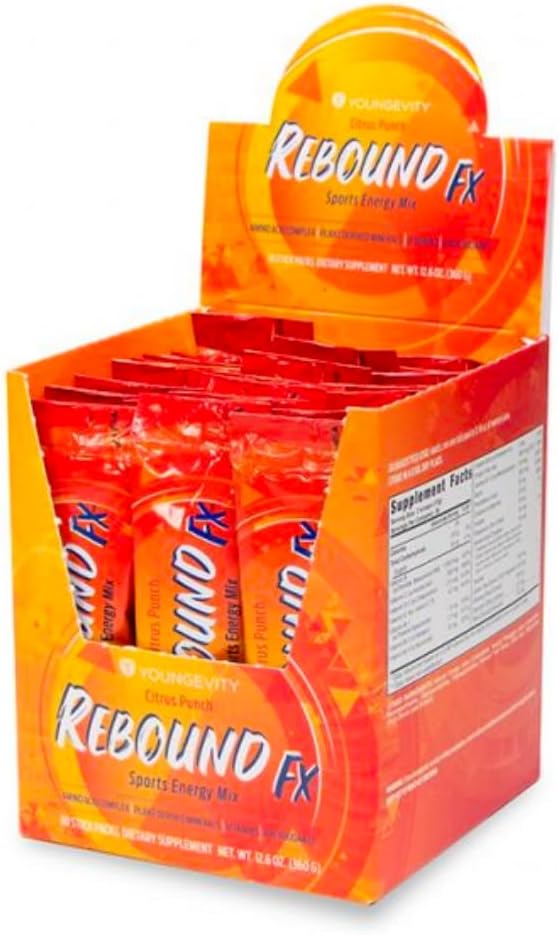 Youngevity Rebound FX™ Citrus Punch On-The-Go Stick Packs - 30 Count Box - Energy Drink with Vitamins, Amino Acids, and Electrolytes - Natural Caffeine - Hydration and Recovery Support