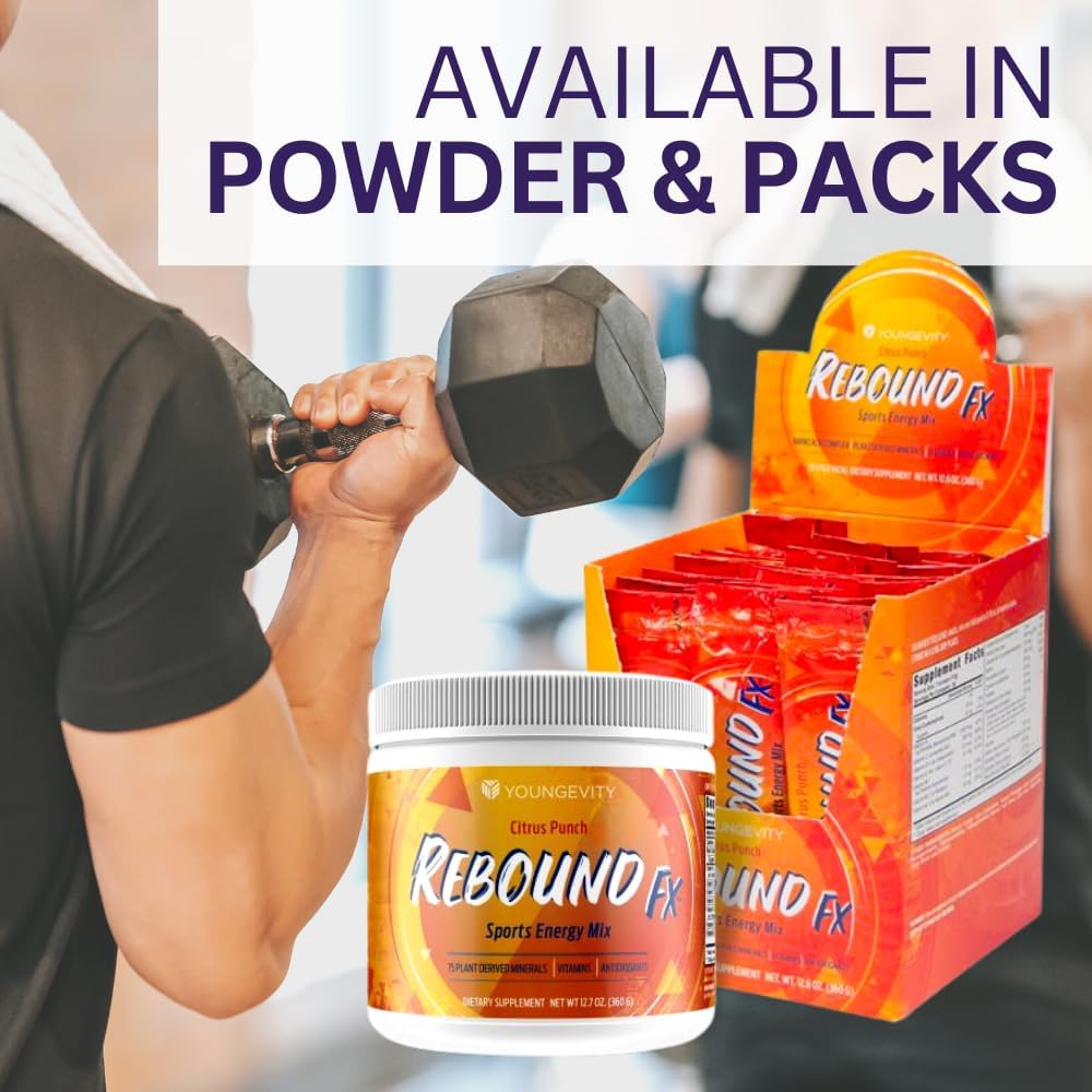 Youngevity Rebound FX™ Citrus Punch On-The-Go Stick Packs - 30 Count Box - Energy Drink with Vitamins, Amino Acids, and Electrolytes - Natural Caffeine - Hydration and Recovery Support