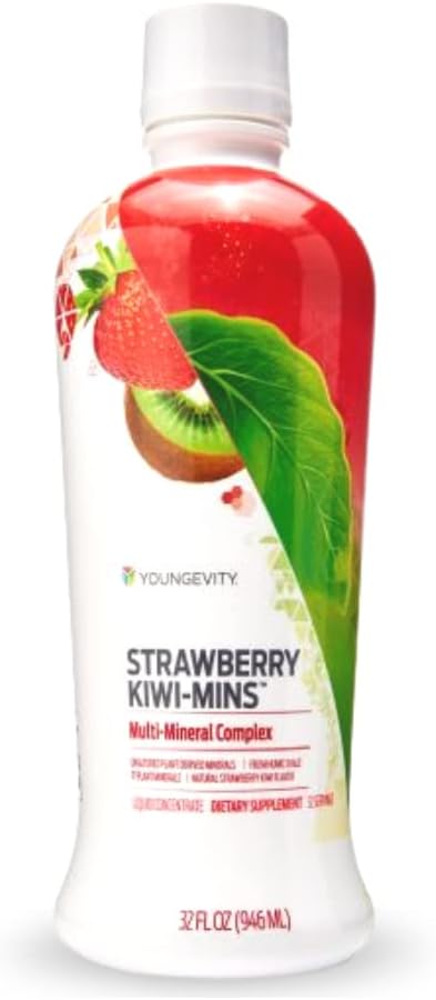 Youngevity Strawberry Kiwi-Mins Liquid Multi-Mineral Complex - Plant Derived from Humic Shale - Kid Friendly - 32oz Bottle