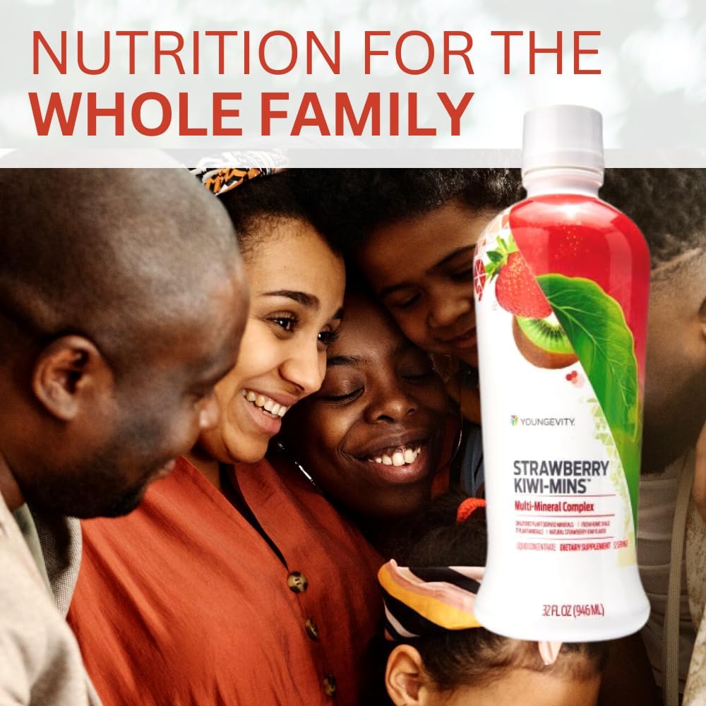 Youngevity Strawberry Kiwi-Mins Liquid Multi-Mineral Complex - Plant Derived from Humic Shale - Kid Friendly - 32oz Bottle