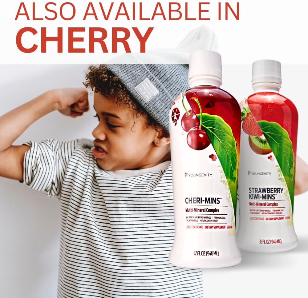 Youngevity Strawberry Kiwi-Mins Liquid Multi-Mineral Complex - Plant Derived from Humic Shale - Kid Friendly - 32oz Bottle