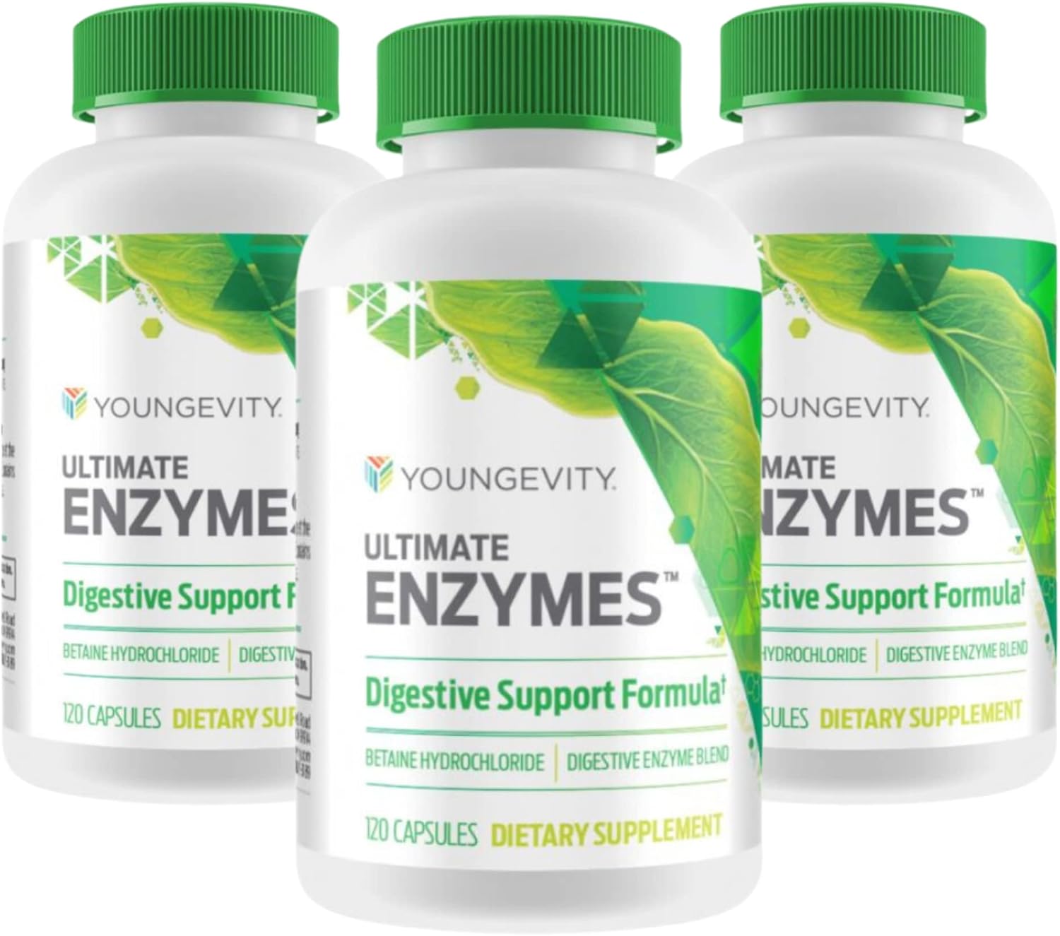 Youngevity Ultimate Enzymes: Digestive Support Formula with Betaine Hydrochloride - Natural Enzyme Blend - 3 Bottles