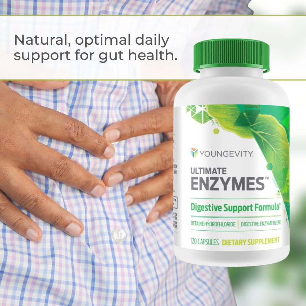 Youngevity Ultimate Enzymes: Digestive Support Formula with Betaine Hydrochloride - Natural Enzyme Blend - 3 Bottles