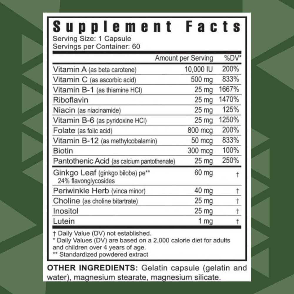 Youngevity Ultimate Memory FX™: Brain Health and Memory Retention Supplement with Ginkgo Leaf, Periwinkle Herb, and Vitamins - 60 Capsules