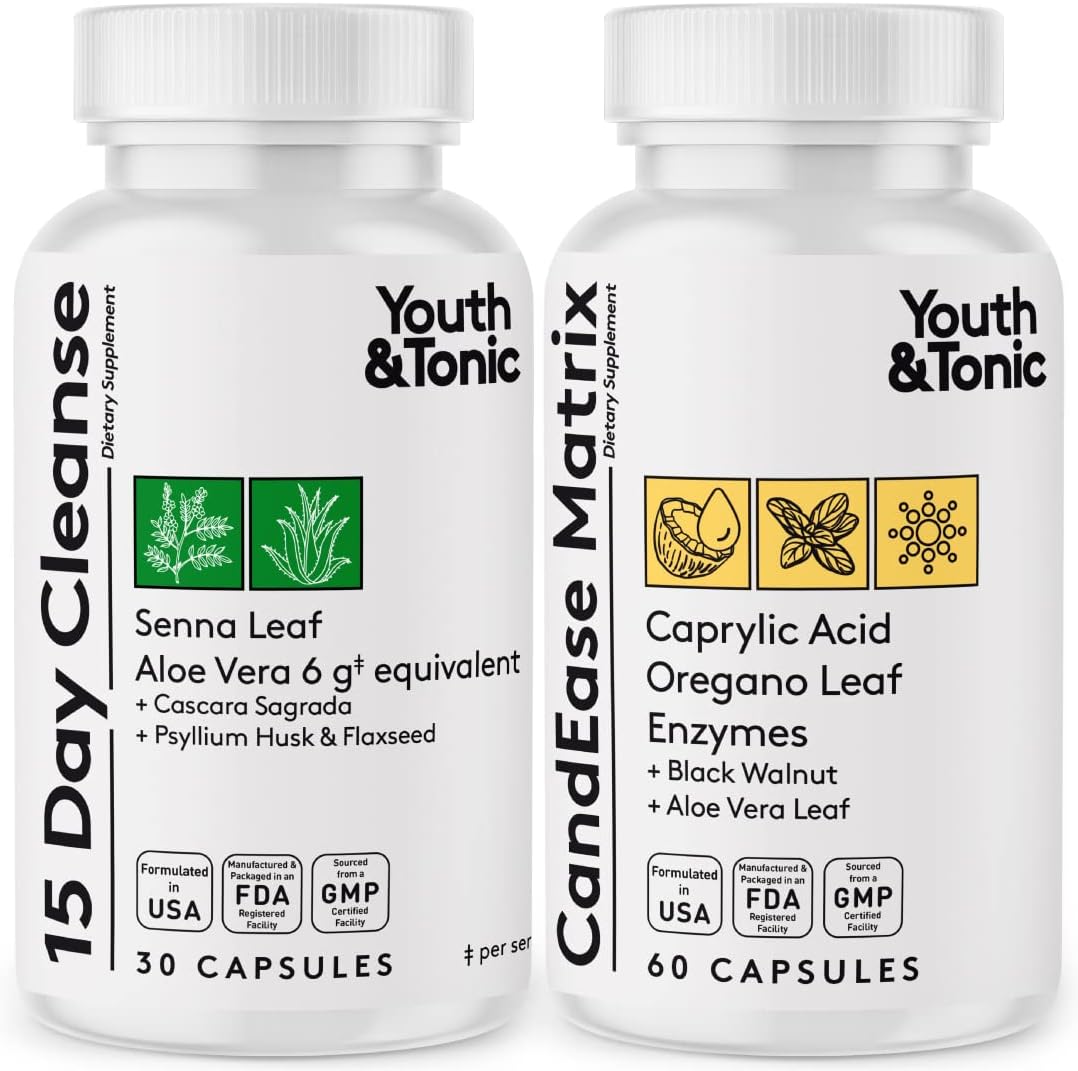 Youth & Tonic Colon Cleanse and CandEase Matrix Pills - Promotes Gut Health and Restores Intestinal Flora with Normal Acidity