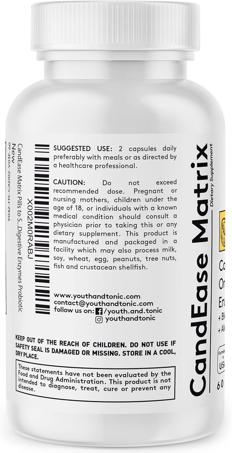 Youth & Tonic Colon Cleanse and CandEase Matrix Pills - Promotes Gut Health and Restores Intestinal Flora with Normal Acidity