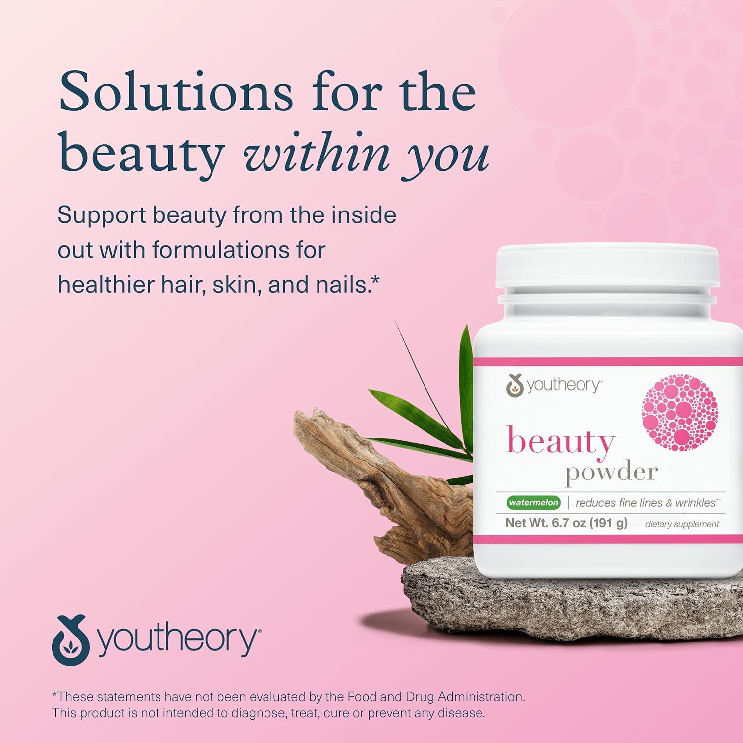 Youtheory Beauty Powder with Collagen Peptides & Hyaluronic Acid for Fine Lines - Watermelon Flavor, 6.7 oz