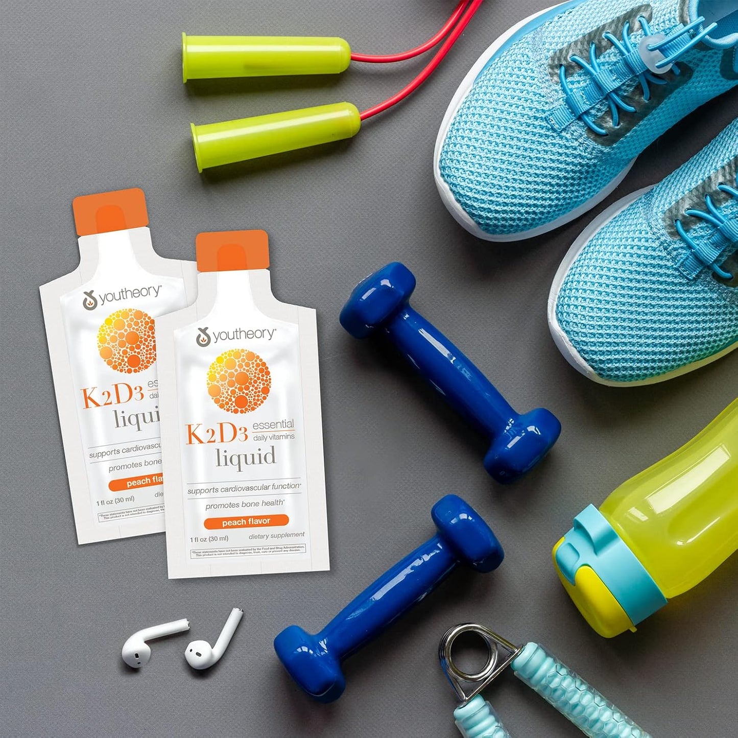 Youtheory Liquid Ashwagandha & Blueberry K2 D3 Peach Daily Vitamin Packets