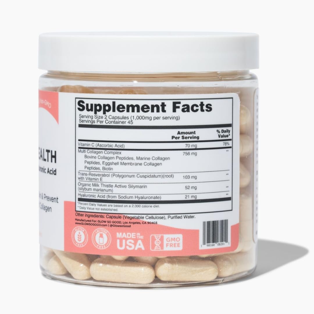 Youthful Glow Skincare Supplement | Boost Collagen Production | Enhance Skin Radiance | Vegan Capsules with Silymarin, Hyaluronic Acid, Collagen Peptides | 60 Count