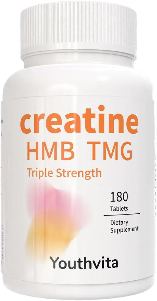 Youthvita Micronized Creatine Monohydrate Tablets with HMB & TMG for Muscle Growth and Recovery - 180 Count