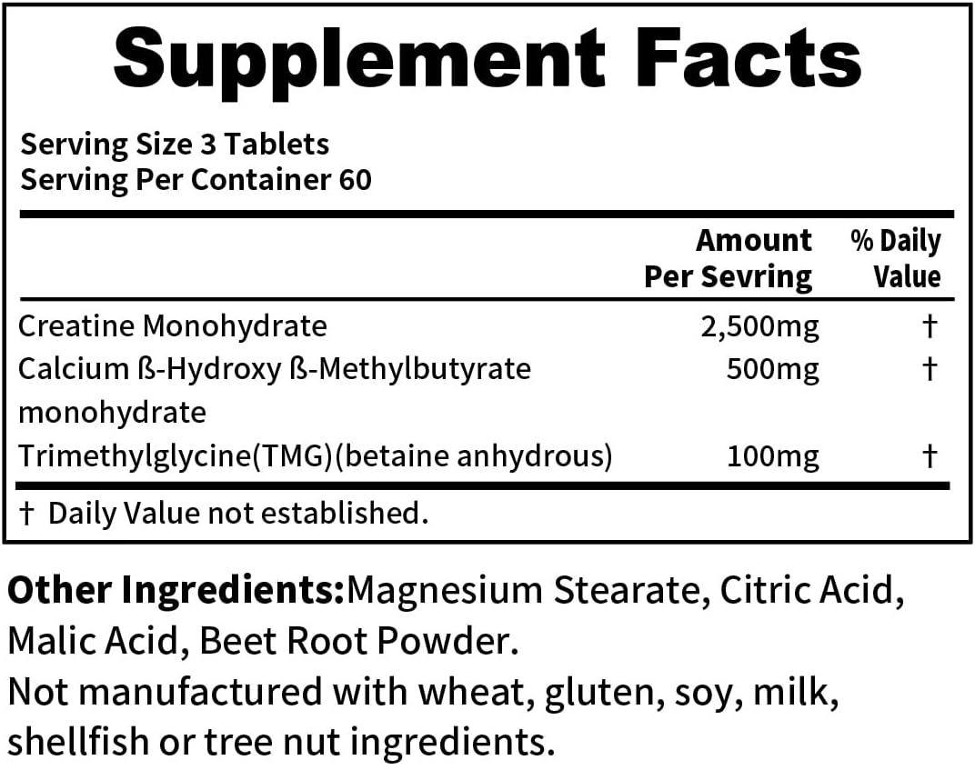 Youthvita Micronized Creatine Monohydrate Tablets with HMB & TMG for Muscle Growth and Recovery - 180 Count