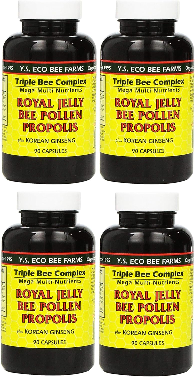 YS Eco Bee Farms 4-Pack Royal Jelly, Bee Pollen, Propolis, Korean Ginseng Capsules - 90 Count