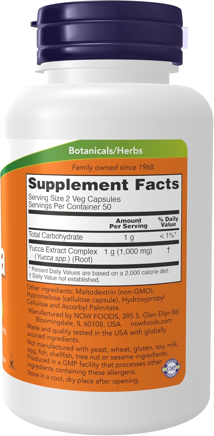 Yucca Herbal Supplement Capsules - 500mg, 4:1 Concentrate - 100 Count by NOW Foods